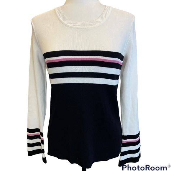 MELANIE Lyne Cream/Black/Pink Striped Long Sleeve Sweater Sz Small. - Picture 1 of 5